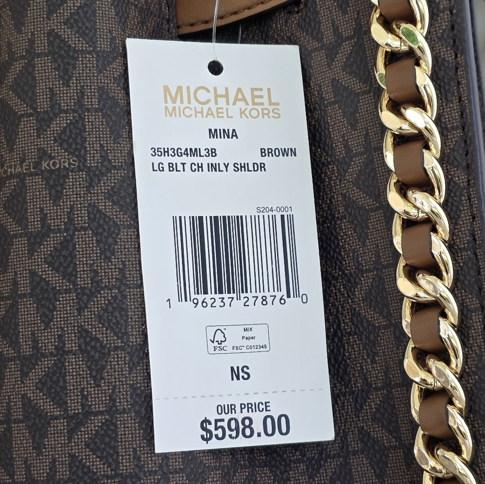 Michael Kors Mina Logo Large Brown Shoulder Bag - Picture 8 of 10